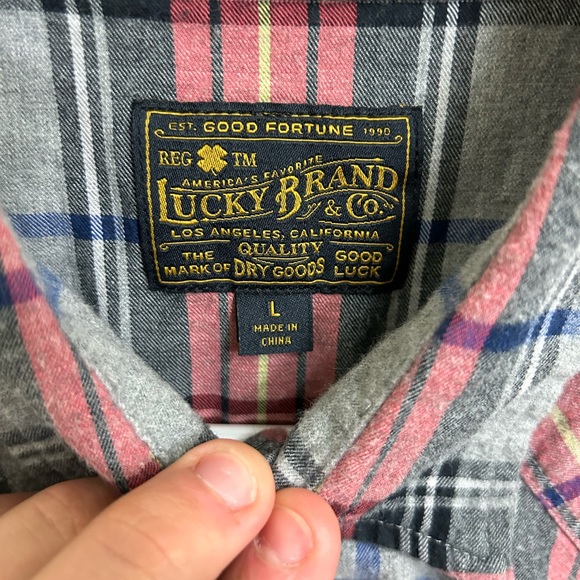 Lucky Brand Men's Blue Red Plaid Flannel Long Sleeve Button Down Pocket Shirt L - Picture 4 of 8